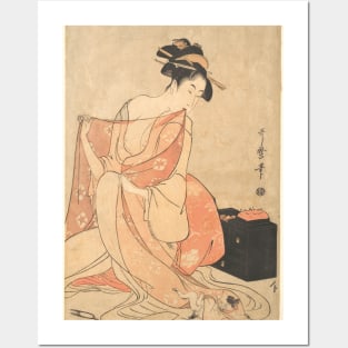 A Woman and a Cat by Kitagawa Utamaro Posters and Art